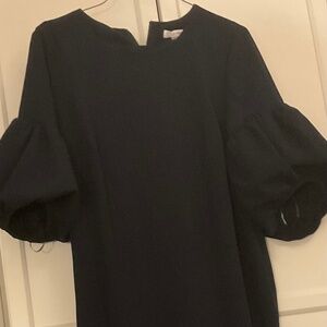 Calvin Klein Navy blue sheath dress with elegant ruffle sleeves